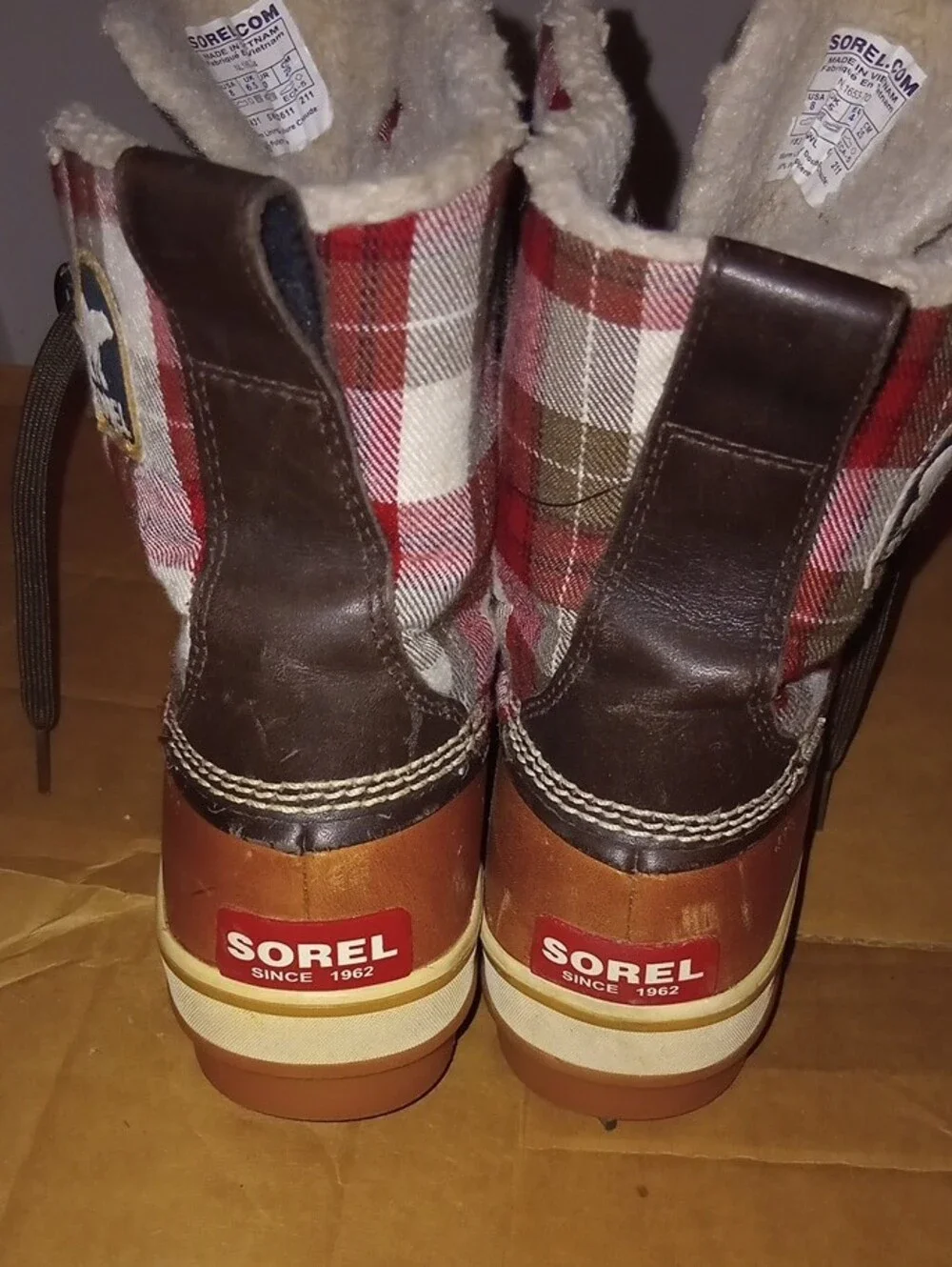 Sorel Womens  Brown & Red Plaid Winter Boots -